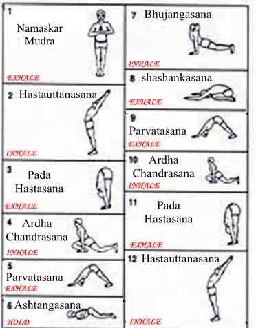 This series of 12 motions are form half round of Surya Namaskar